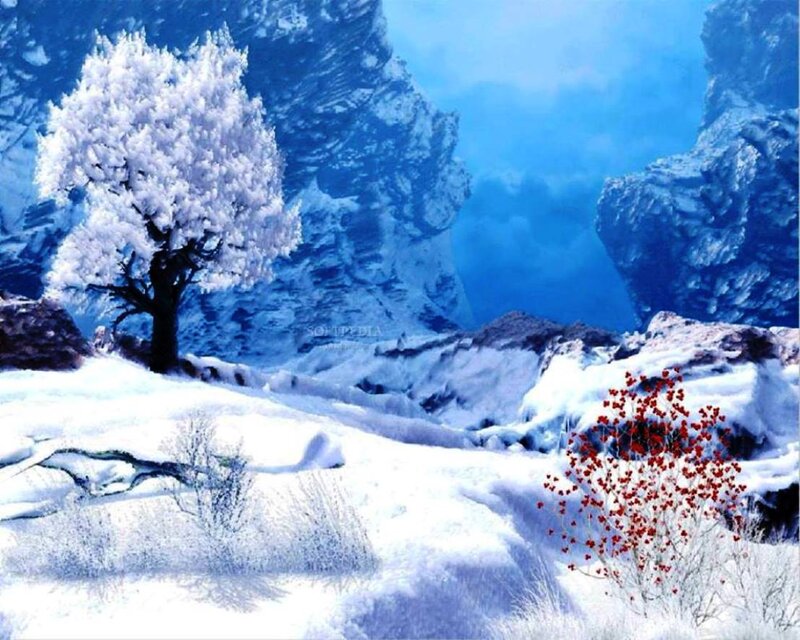 Snow-covered Tree in Winter — Blue, Serene, Digital Art
