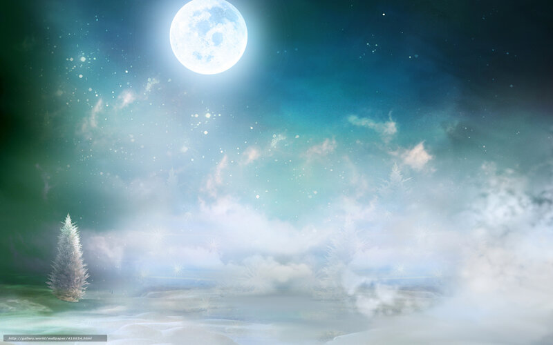 Snow-covered Tree under Moon
