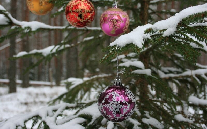 Snow-covered Tree with Ornaments