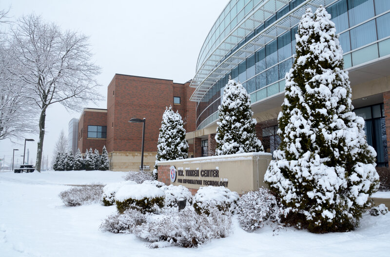 Snow-covered Trees and Building — White