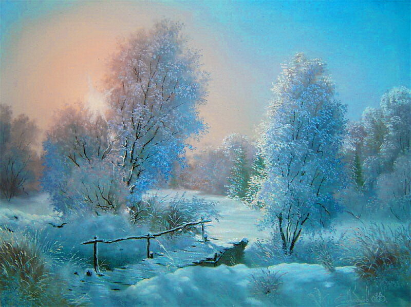 Snow-covered Trees and Stream