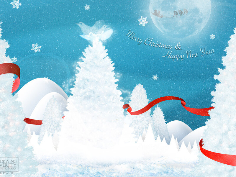 Snow-covered Trees — Blue, Festive