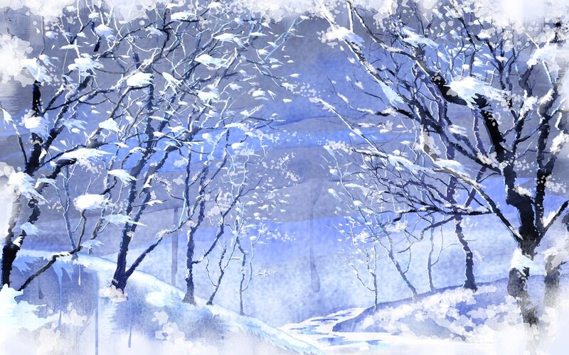 Snow-covered Trees — Blue, Serene, Winter, Digital Art, Snow, Sky, White