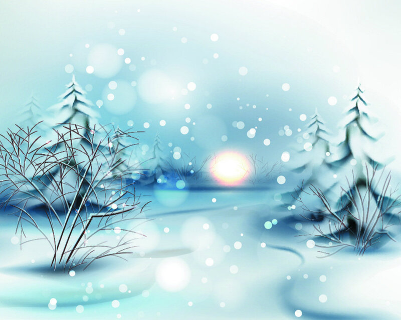 Snow-covered Trees — Blue, Serene, Winter, Digital Art, Snow, Sun