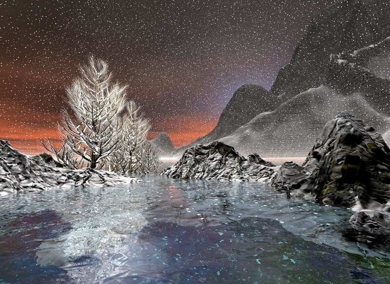 Snow-covered Trees by Water