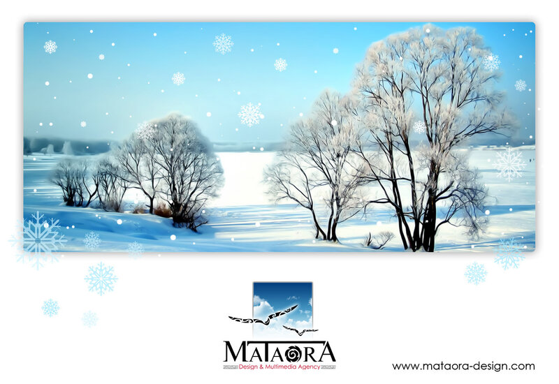 Snow-covered Trees in Winter — Blue, Serene, Digital Art