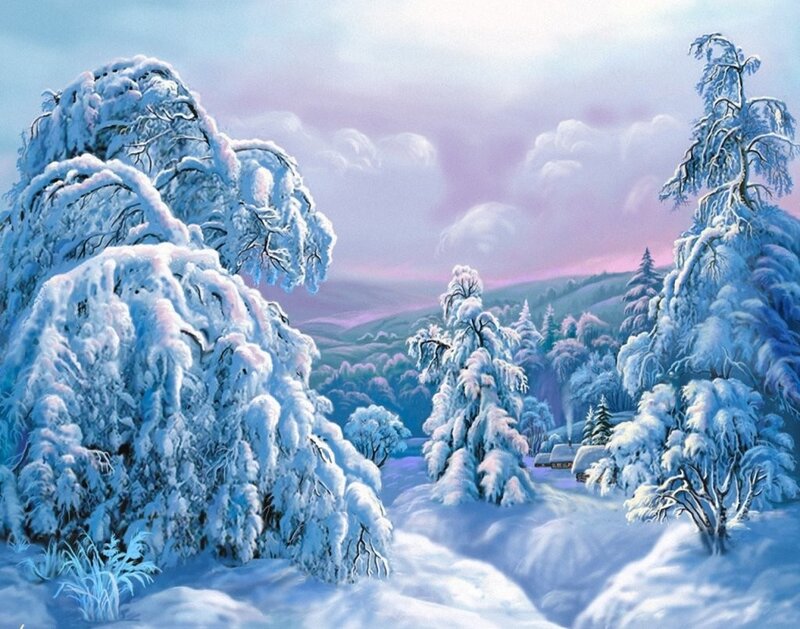 Snow-covered Trees Landscape — Blue
