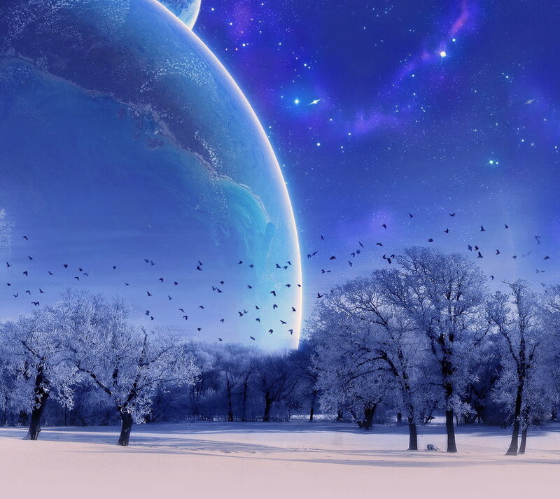 Snow-covered Trees under Planet