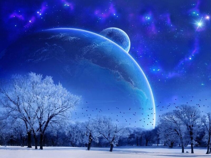 Snow-covered Trees under Planets — Serene
