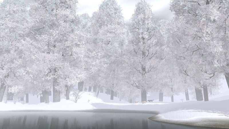 Snow-covered Trees — White, Serene, Winter, 3d Render