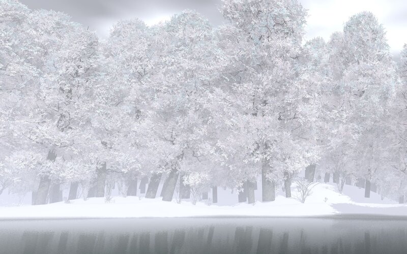 Snow-covered Trees — White, Serene, Winter, Digital Art, River