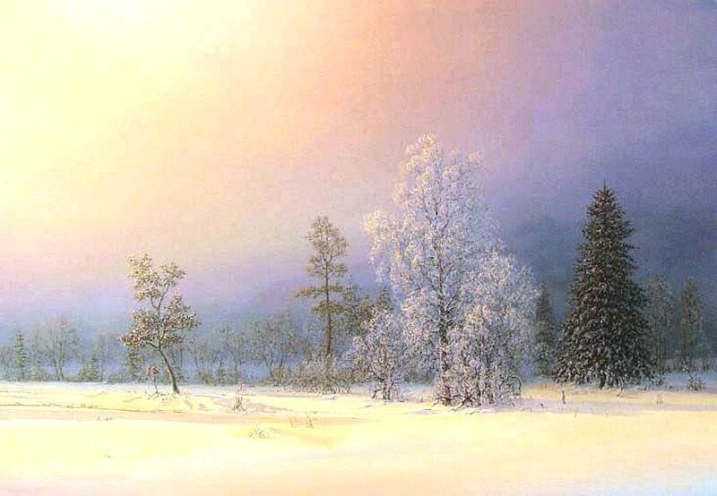 Snow-covered Trees — White, Serene, Winter, Painting, Snow