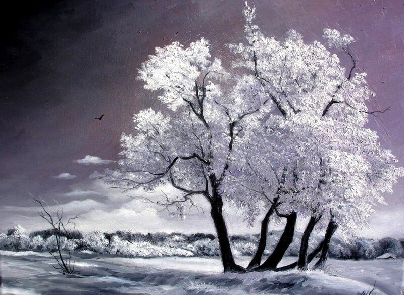 Snow-covered Trees — White, Serene, Winter, Painting
