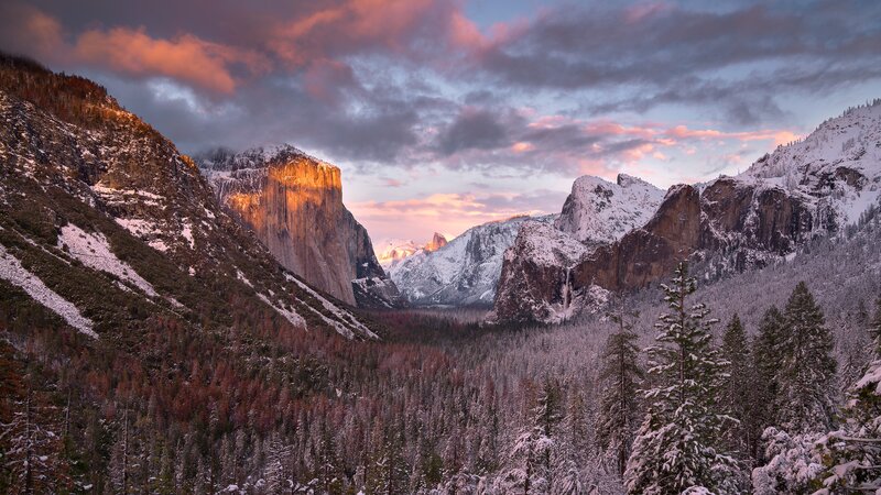 Snow-covered Valley at Sunset — Pink
