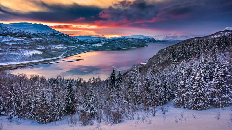 Snow-covered Valley at Sunset — Purple