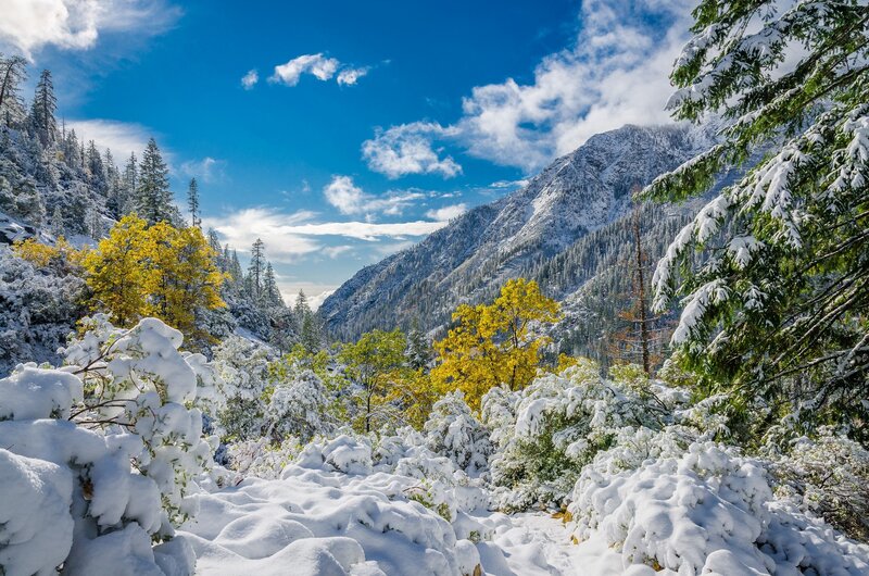 Snow-covered Valley — Blue, Serene, Winter, Photograph, Mountains