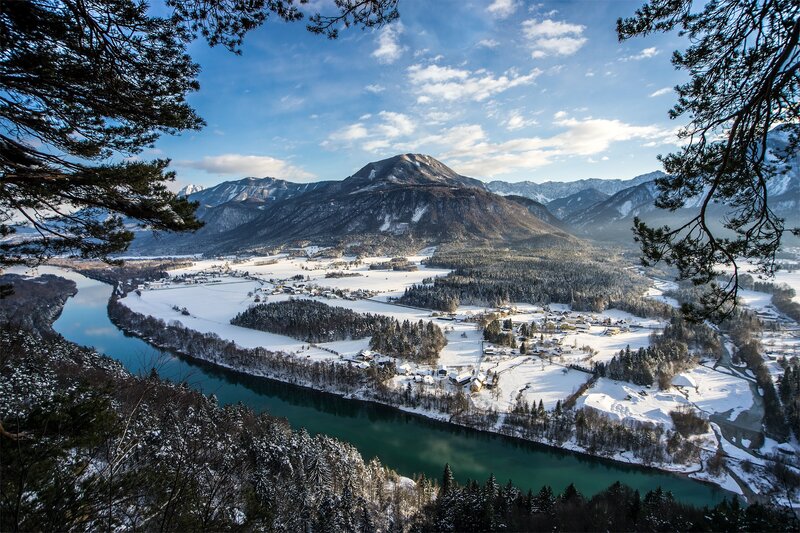 Snow-covered Valley — Blue, Serene, Winter, Photograph, River