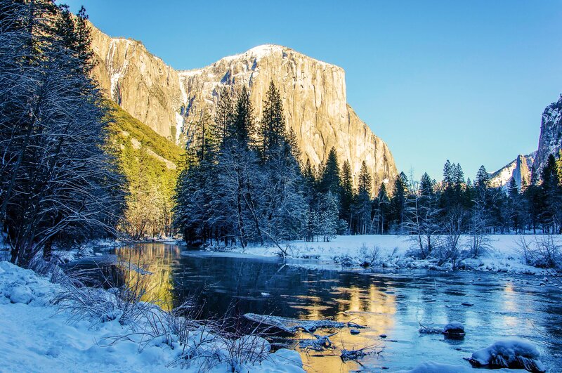 Snow-covered Valley River — Blue
