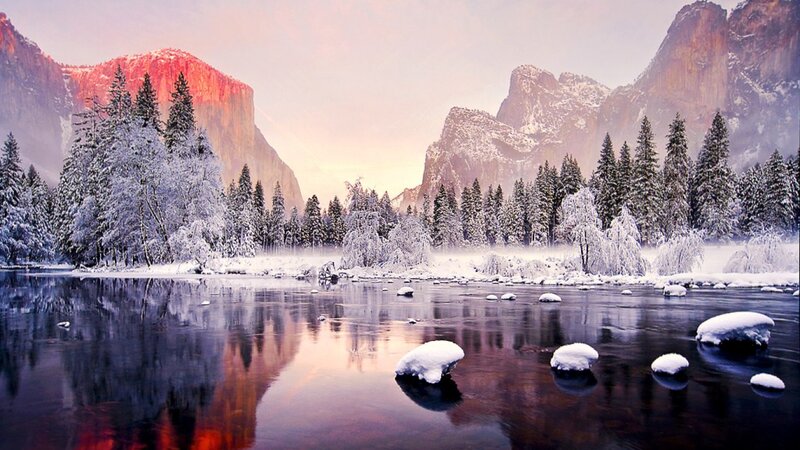 Snow-covered Valley — White, Serene, Winter, Photograph, Mountains, River