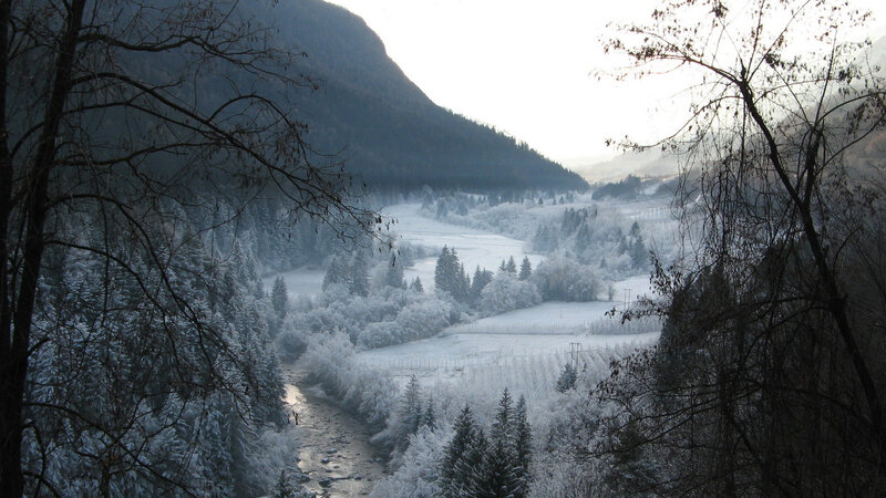 Snow-covered Valley — White, Serene, Winter, Photograph, River