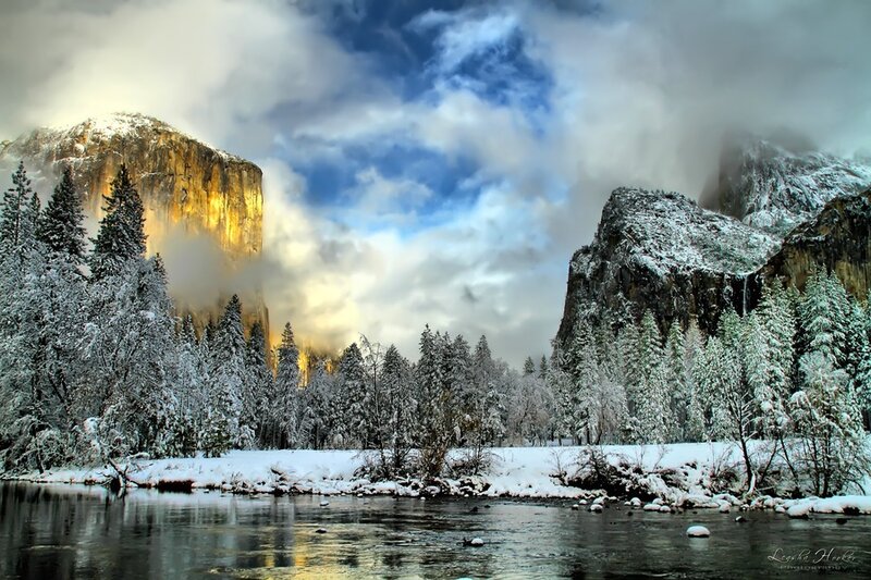 Snow-covered Valley with River