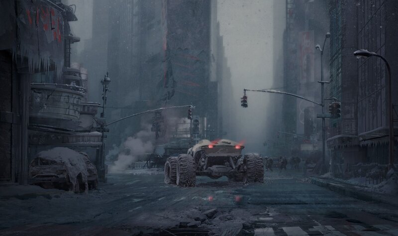 Snow-covered Vehicle in City