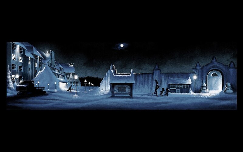 Snow-covered Village at Night — Blue, Dark