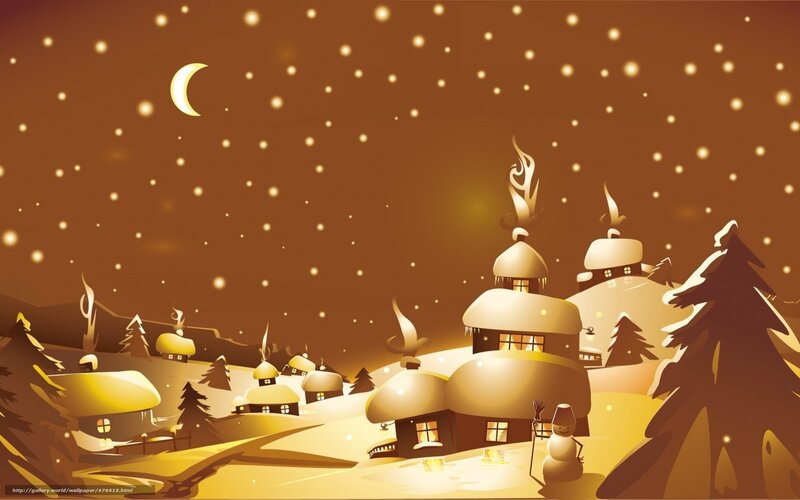 Snow-covered Village at Night — Brown, Serene