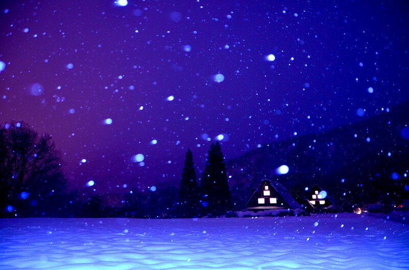Snow-covered Village at Night — Purple