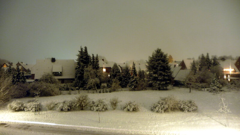 Snow-covered Village at Night — White