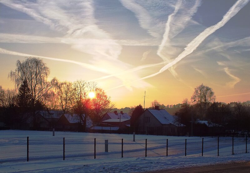 Snow-covered Village at Sunset — Yellow