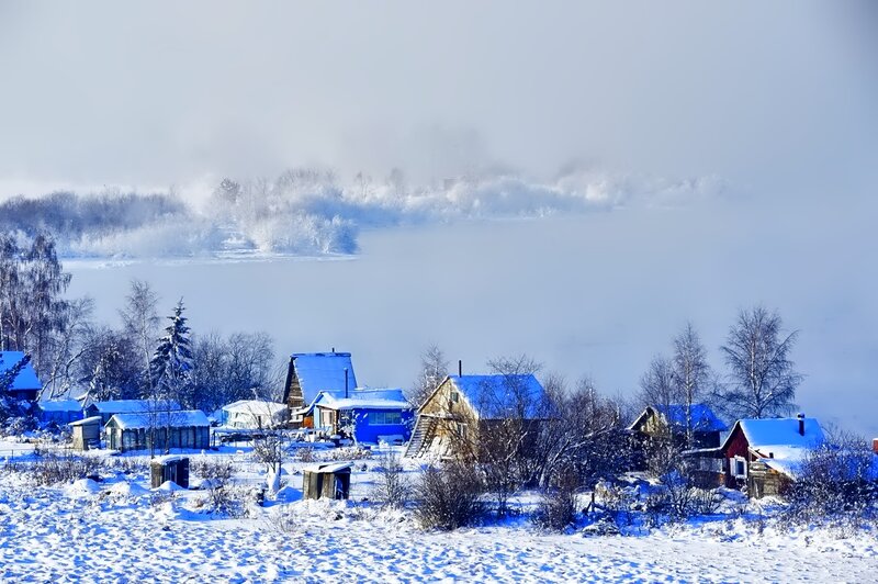 Snow-covered Village — Blue, Cold
