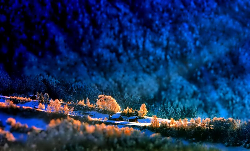 Snow-covered Village — Blue, Dramatic, Night