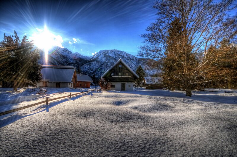 Snow-covered Village — Blue, Dramatic, Winter