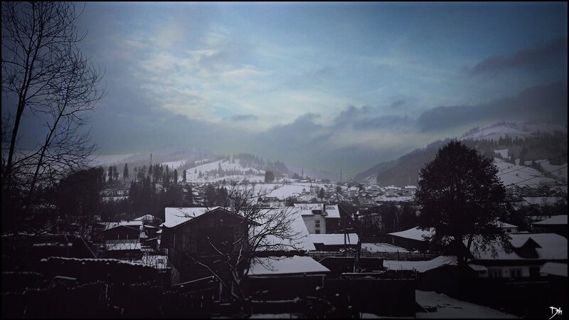 Snow-covered Village — Blue, Dreary, Winter