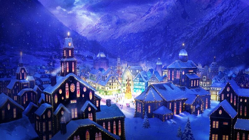 Snow-covered Village — Blue, Festive