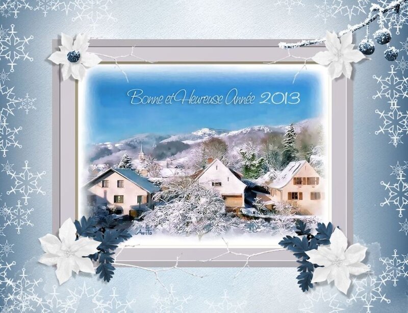 Snow-covered Village — Blue, Peaceful, Winter, Illustration