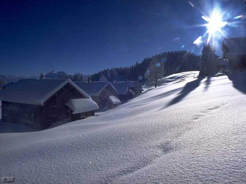 Snow-covered Village — Blue, Serene
