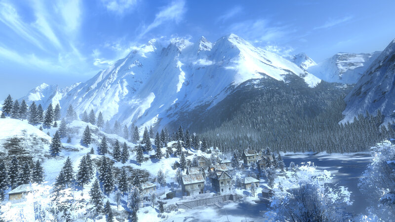 Snow-covered Village — Blue, Serene, Winter, 3d Render