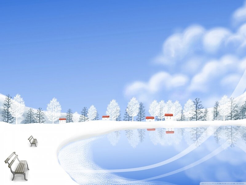 Snow-covered Village — Blue, Serene, Winter, Digital Art