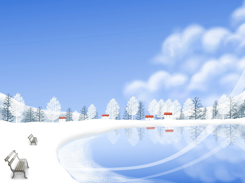 Snow-covered Village — Blue, Serene, Winter, Digital Art, Trees, Houses
