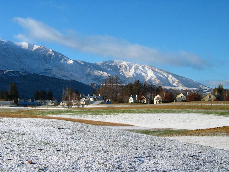 Snow-covered Village — Blue, Serene, Winter, Photograph, Mountains, Houses