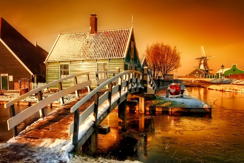 Snow-covered Village Bridge