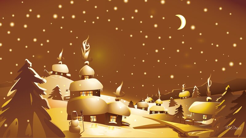 Snow-covered Village — Brown, Serene