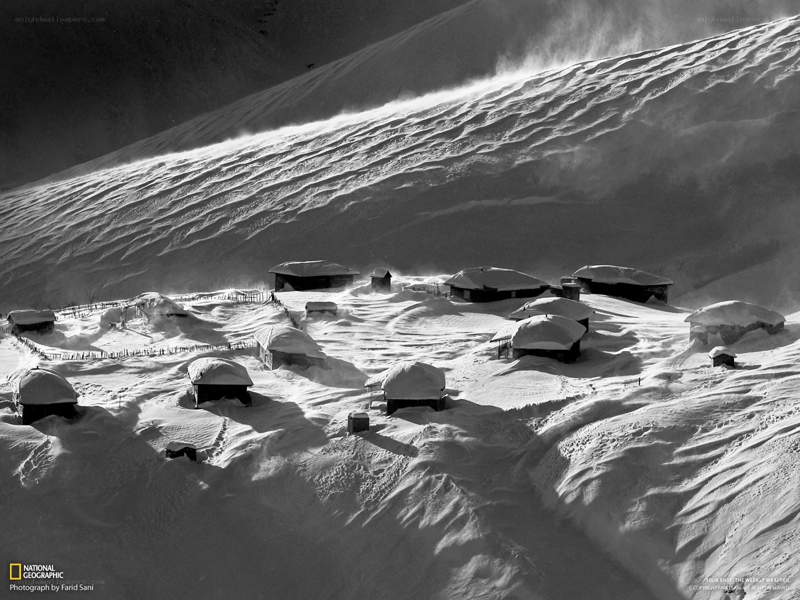 Snow-covered village in mountain