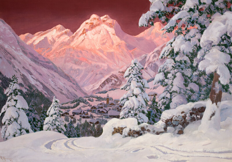 Snow-covered Village in Mountains — White, Serene