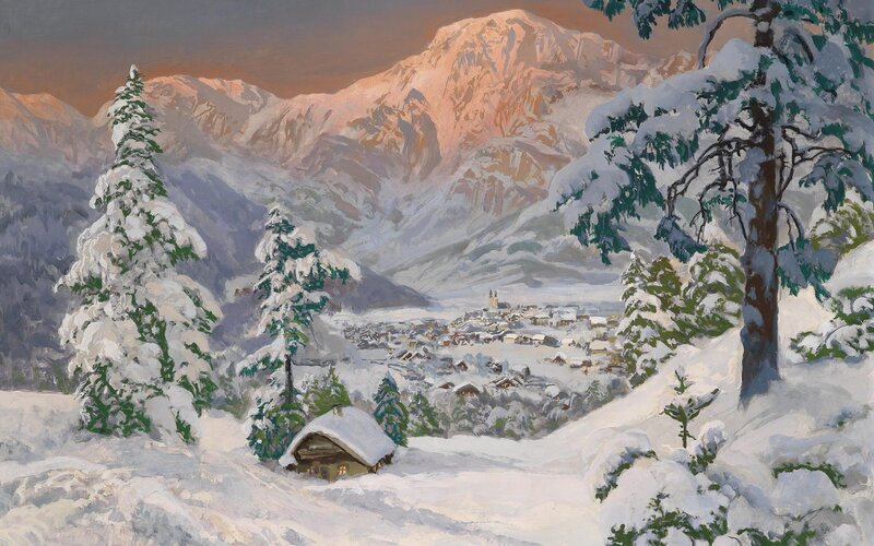 Snow-covered Village in Mountains — White, Serene, Winter