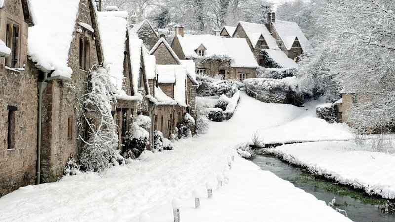 Snow-covered village in winter