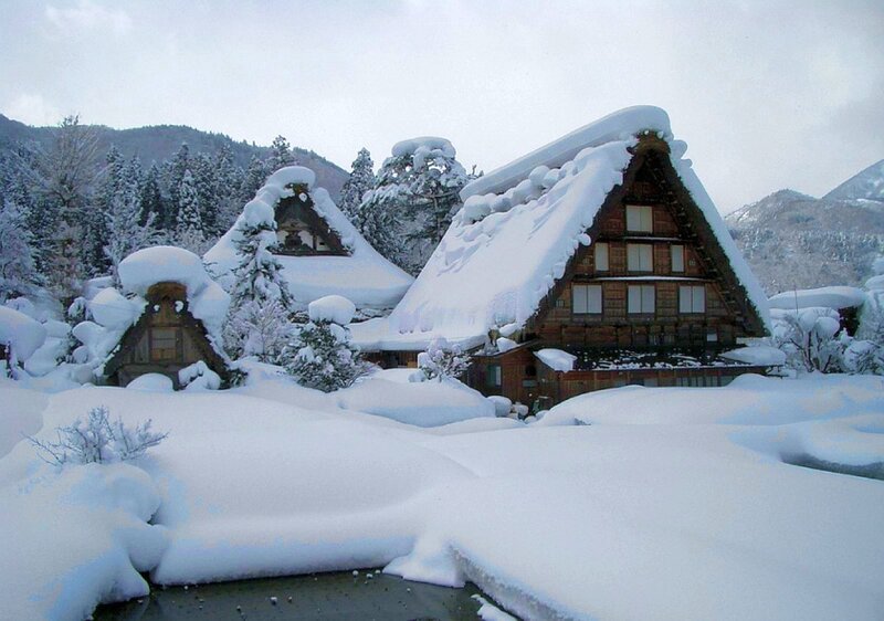 Snow-covered village in winter