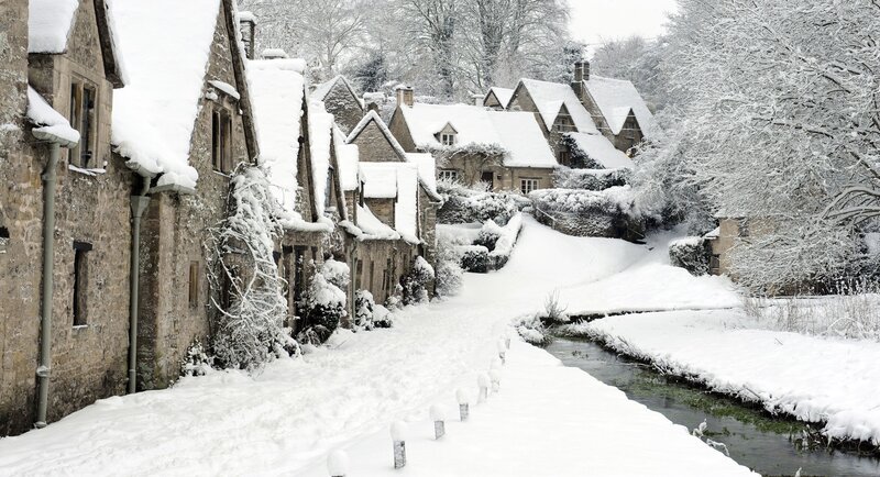 Snow-covered village in winter
